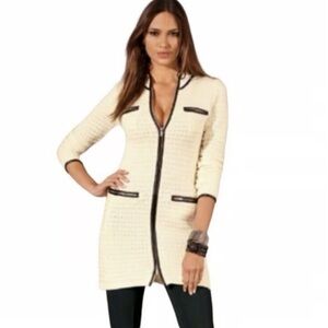Boston Proper Women’s Textured Piped Cardigan Sweater Coat Size XS Cream